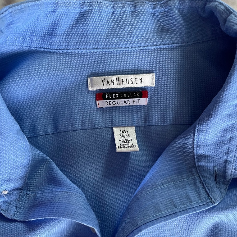 Van Heusen Size 16 1/2 with sleeve 34/35.  Medium blue in color